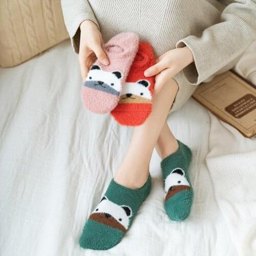 Socks Women Short thick Invisible Warm Socks Winter Harajuku Slippers Streetwear Socks Ladies Panda Bear Cute Ankle Sock Girls