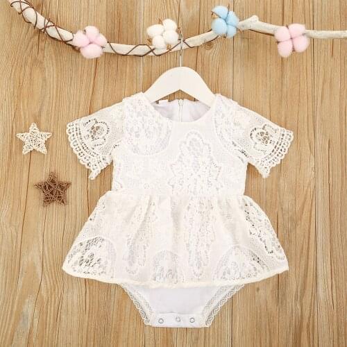 Infant Baby Girls Short Sleeve Solid Cotton Lace Outfits Rompers Playsuits Newborn Girls Jumpsuits Toddler Baby Sunsuits 0-24M