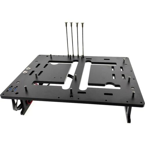 JXK-K2 Open Chassis MATX Motherboard 244 Water Cooling Test Platform All Aluminum Computer Frame with USB3.0 - Black