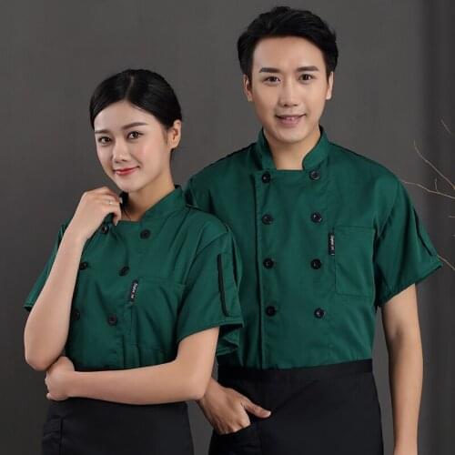 Short Sleeve Chef Uniform Restaurant Casual Chef Jackets Oblique Collar Double Breasted Shirt Clothes Food Service Costume
