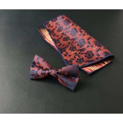 Blue Rose Mens Butterfly Tie Wine Pre-Bow Tie For Men Silk Red Black Paisley Floral Hanky Suit Collar Removable Wedding Necktie