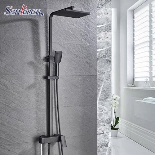 Senlesen Shower Faucet Black Shower Tap Brass 8 inch Shower Head Hot and Cold Mixer Tap Faucets Chrome