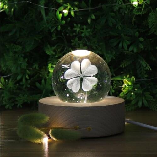 Lucky Grass 3D LED Crystal Ball Lamp Usb Led Night Light Home Bedroom Decor New Year Creative Gift