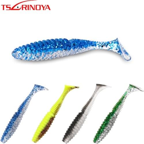 TSURINOYA Fishing Lure TS1703 7.5cm 3.2g T Tail Artificial Soft Bait Luminous Grubs worm Swimbait Pike Bass 6pcs/bag