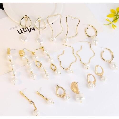 8Seasons New Fashion Hot Baroque Pearl Earrings For Women Irregular Geometric Gold Metal Long Wedding Party Jewelry,1 Pair