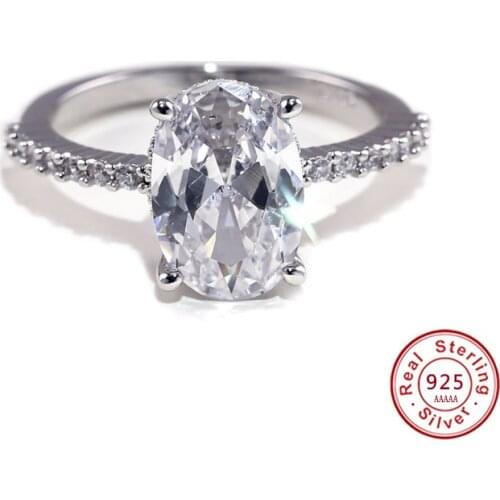 Sparkling 6 ct Big Oval Cut AAA Zircon Ring with Micro Paved CZ 925 sterling silver Ring for Women Fashion Jewelry Female Rings