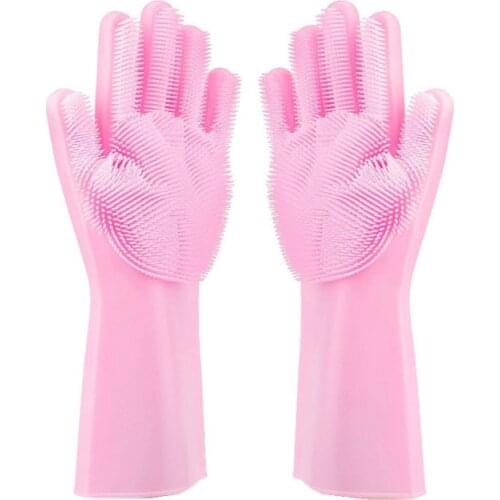 1pair Pink Magic Silicone Dish Washing Gloves Kitchen Accessories Dishwashing Glove Household Tools for Cleaning Car Pet Brush