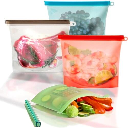 1000ml/1500ml Silicone Food Bag Reusable Preservation Fruit Storage Bags Airtight Seal Kitchen Container