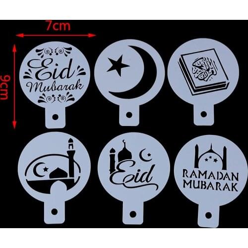 3/6Pcs Eid Mubarak Ramadan DIY Fondant Cake Biscuits Decoration Tools Coffee Printing Template Spray Stencil Set