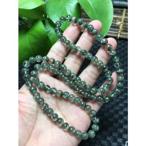 6.5mm Natural Clear Quartz Green Phantom Crystal Gemstone Round Beads Bracelet