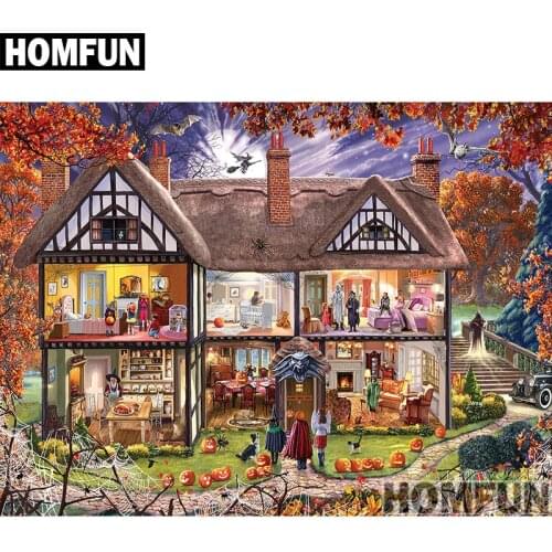 HOMFUN Full Square/Round Drill 5D DIY Diamond Painting "Halloween House" 3D Embroidery Cross Stitch 5D Home Decor A00818
