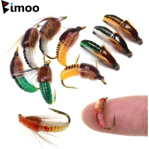 Bimoo 6PCS #12 Realistic Nymph Scud Fly for Trout Fishing Nymphing Artificial Insect Bait Lure Caddis Nymph Fishing Fly