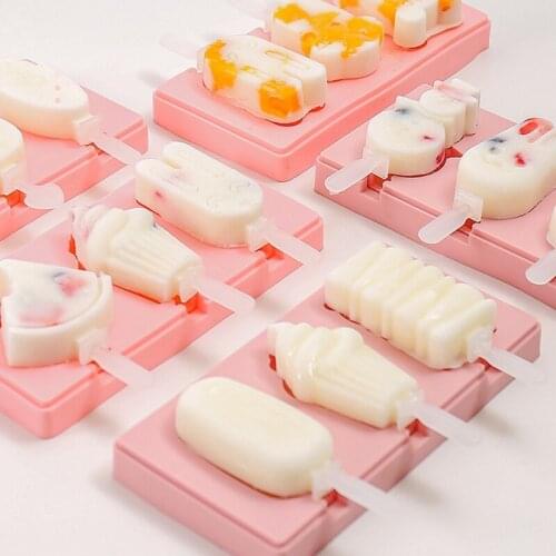 Household Silicone Ice Cream Mold DIY Homemade Popsicle Molds Freezer Juice 3 Cell Cartoon Shaped Ice Cube Tray Maker Mould Tool
