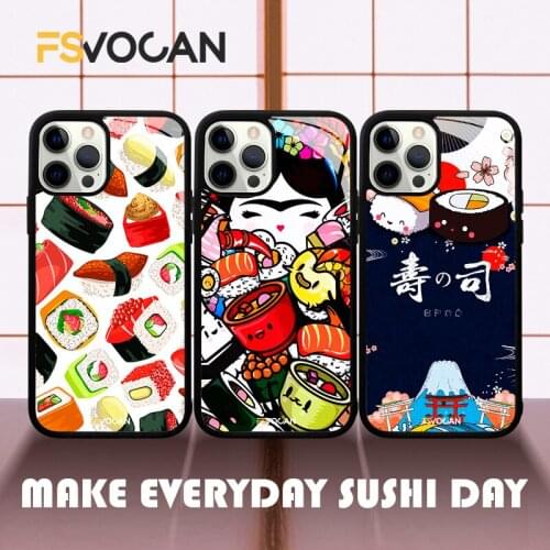 Sushi Phone Case For iPhone Japanese Food Cover For iPhone 11 12ProMax 78Plus X XR XS Cute Salmon Sashimi Cartoon Silicone Coque