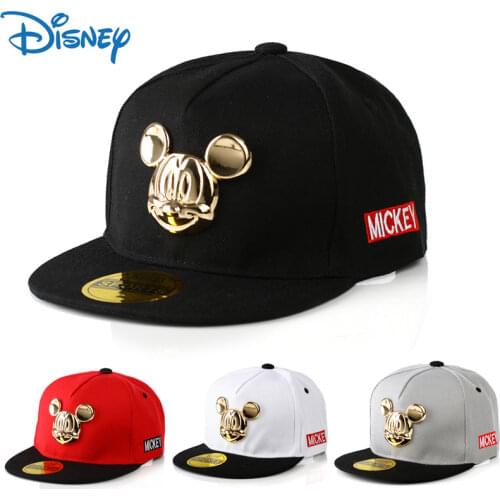 Disney Mickey Mouse Childrens Cotton with Metal Cap Peaked Cap Hiphop Flat Brim Hat Birthday Gifts