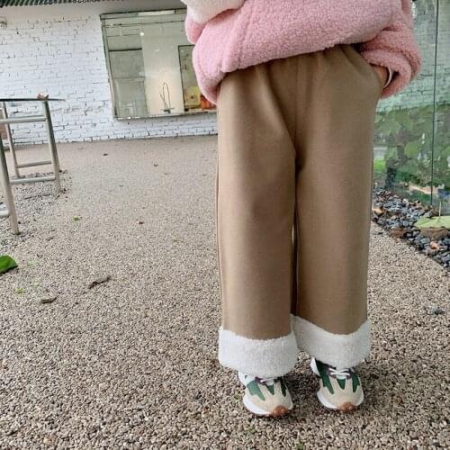 Childrens Pants 2021 Autumn New Woolen Straight Casual Pants Foot Mouth Lamb Wool Boy Autumn and Winter Pants