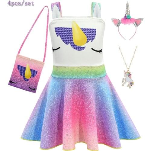 Girls Dress Child Flower Sleeveless unicorn Dress Vestidos kids First Communion Party Princess Christmas lol Dress