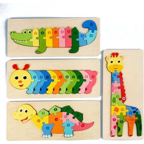 Montessori 3D Puzzle Wooden Animal Puzzle Board Thicken Wood Jigsaw Early Learning Toy Cartoon Tangram Kids 3+ Gift 69HE