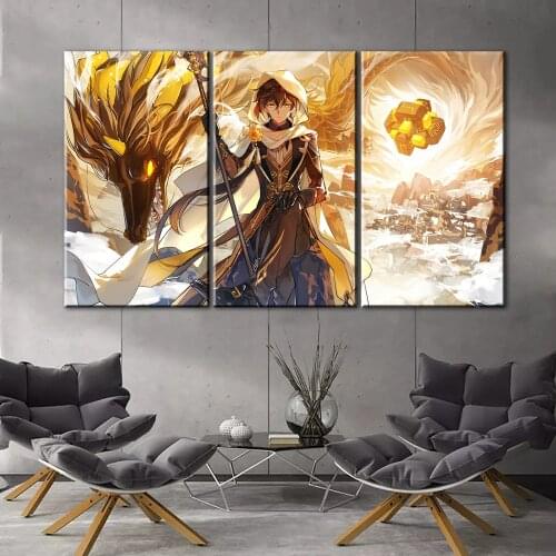 Genshin impact Game poster home decor hd painting zhongli Stone King ​wall painting poster anime Study Bedroom Bar Cafe Wal