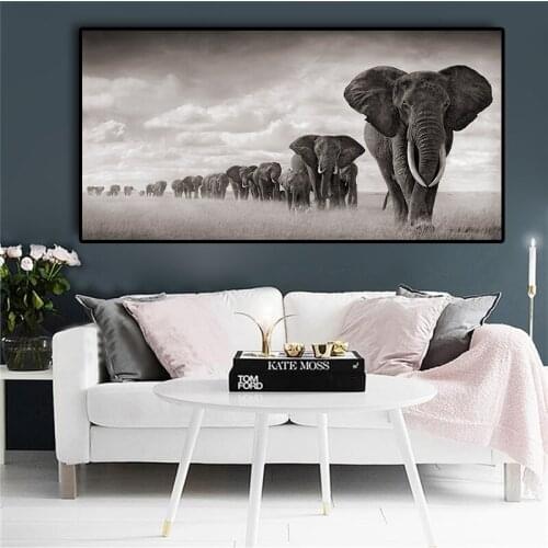 MUTU ART Black Africa Elephants Wild Animals Canvas Painting Scandinavia Posters and Prints Wall Art Pictures For Living Room