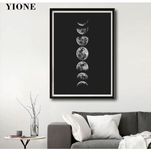 Black and White Moon Phases Canvas Paintings Modern Minimalist Landscape Posters Prints Wall Art Pictures for Living Room Decor