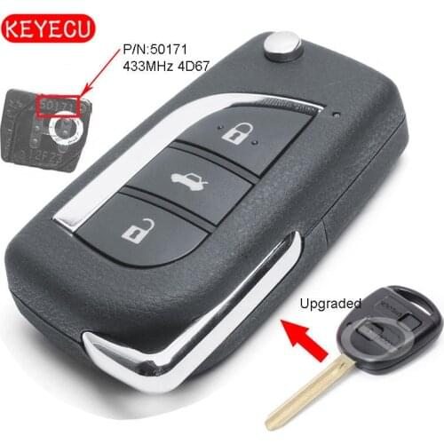 Keyecu Upgraded Flip Remote Key Fob 433MHz 4D67 Chip for Toyota Prado 120 RAV4 Kluger FCC ID: 50171