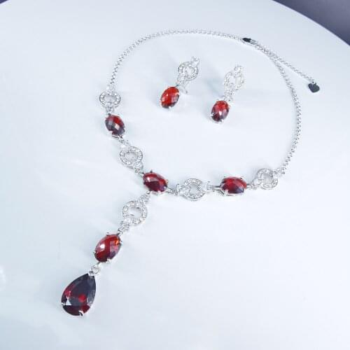 2020new fashion vintage red oval CZ zircon necklace earrings women wedding bride banquent dresssing jewelry set free shipping