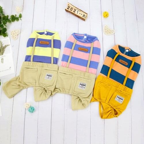 New Dog Cat Jumpsuit Romper Widthly Stripe design Cat Puppy Shirt Pants Spring/Summer Clothes 5 Sizes