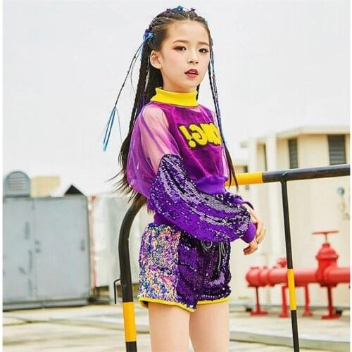 Girls Jazz Dance Costume Children Street Hip hop Dance Jazz Stage Dancewear Sequin Girl Jazz Dance Costume for Girls