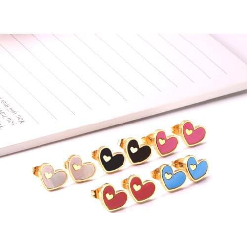 LUXUKISSKIDS 5 Colors Fashion Jewelry Stainless Steel Heart Stud Earring Set For Womens 2020 Shell Korean Earrings Set Brinco