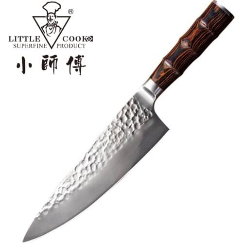 Little Cook Handmade 8inch Forged Kitchen Chef Knife Laser Damascus Pattern Sharp Sushi Meat Cleaver Cooking Tools Accessories