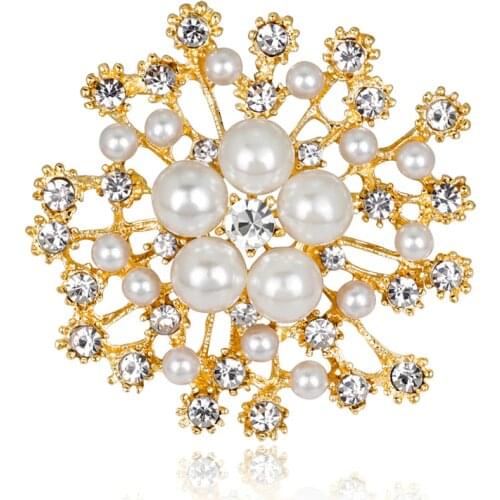 Fashion Jewelry Womens Accessories Women Large Brooch Rhinestones Crystal Imitation Pearl Wedding Brooch Pins Rhinestone