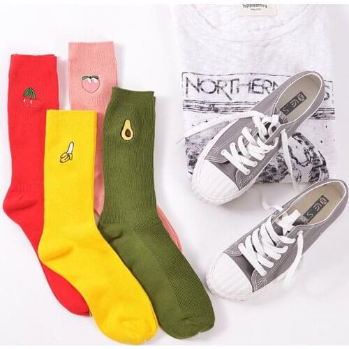 New Cute Banana Avocado Socks Women or Men Embroidery Fruit Boot Calcetines Japenese Harajuku Sock