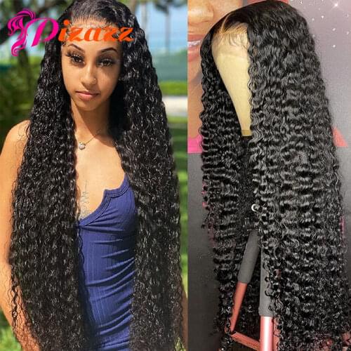 Pizazz 13x4 HD Transparent Lace Front Human Hair Wigs For Black Women PrePlucked 150% Remy Brazilian Deep Wave Lace Frontal Wig