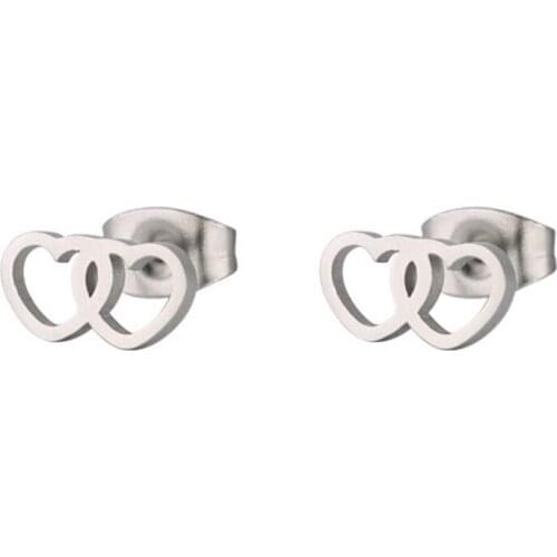 Valentines Romantic Double Linked Heart Stud Earrings Stainless Steel Heart Earings Fashion Jewelry