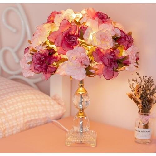 Romantic Flower Crystal Table Lamps for Living Room Girl Princess Desk Lamp Modern Led Stand Light Fixtures Home Wedding Decor