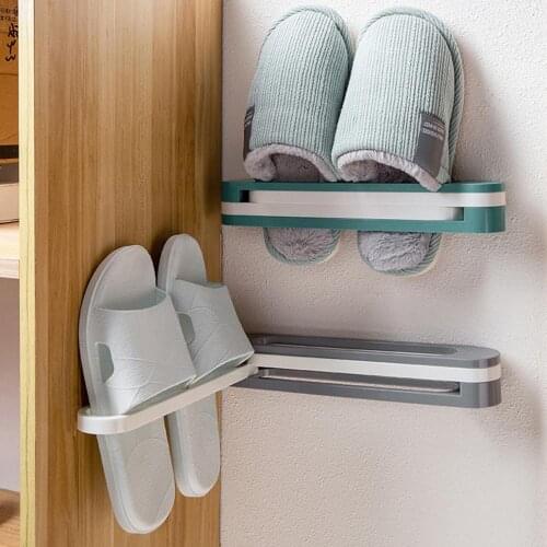 3 in 1 Folding Slippers Rack Wall Mounted Towel Organizer Bathroom Storage Shelf