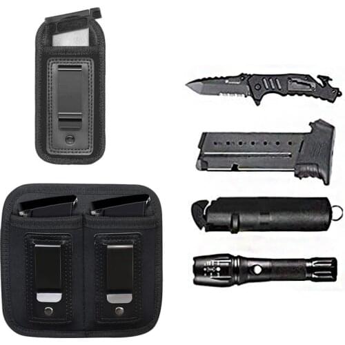Tactical Concealed Flashlight Magazine Pouches 9mm Pistol Magazine Pouch with Clip for GL 17 19 21 Nylon IWB Holster