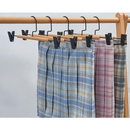 6pcs/lot Nodic Style Beech Wood Pants Hangers with Metal Clips Simple Wooden Hanger for Dress Trousers Skirts Socks