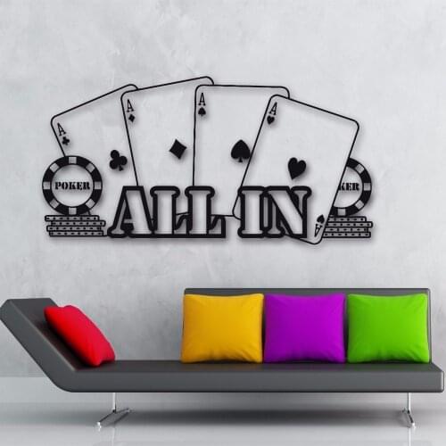 All In Player Gambler Cards Wall Sticker Vinyl Poker Pattern Vinyl Wall Poster Removable Play Room Decoration Poster AZ410