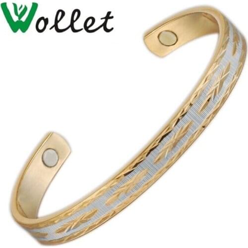 Wollet Jewelry 7'' Copper Bracelet Bangle Magnetic for Women Anti Arthritis Health Care Open Cuff Gold Color Healing
