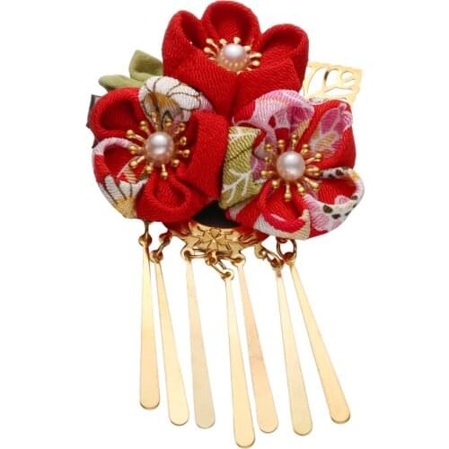 Japanese Style Hair Clips Hair Flower Shaped Barrette Headdress Kimono Accessories Red