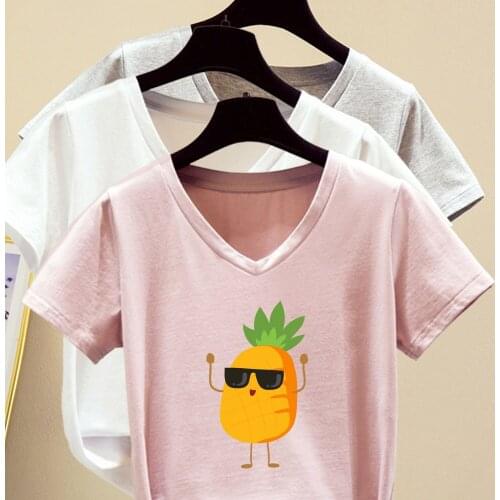 Woman 2020 Summer Pineapple Fruit Shirt Women Kpop Kawaii T-Shirts Ladies Top Sunglasses Beach Style Graphic Tee Women Ulzzang