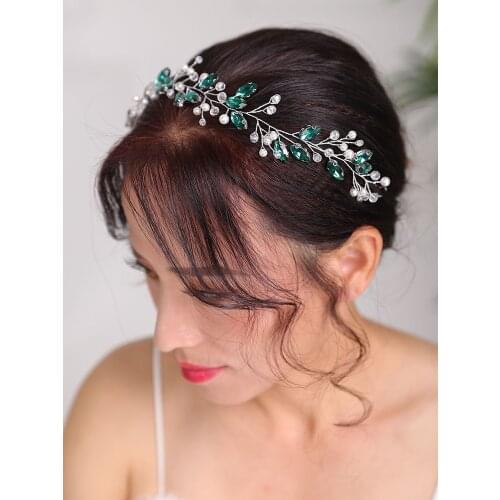 Bohemian Hair band Green Hair Jewelry Rhinestone Crystal Headpieces party for women Bridal Headwear Wedding Hair Accessories