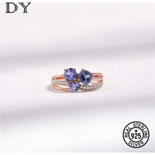 DY 925 Sterling Silver Ring For Women Tanzanite Gemtone Wedding Classic Rose Gold Gift Luxury Jewelry for Engagement