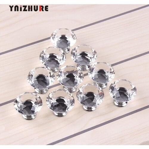 1pack/ 10Pcs 30mm Diamond Shape Crystal Glass Knob Cupboard Drawer Pull Handle Cabinet Wardrobe Knobs Hardware Accessories