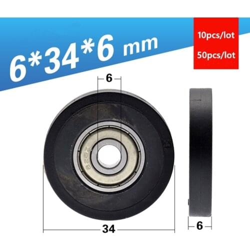 10pcs/50pcs 6*34*6mm polyurethane TPU rubber coated 626 626Z 626ZZ low noise roller bearing friction pulley 6x34x6