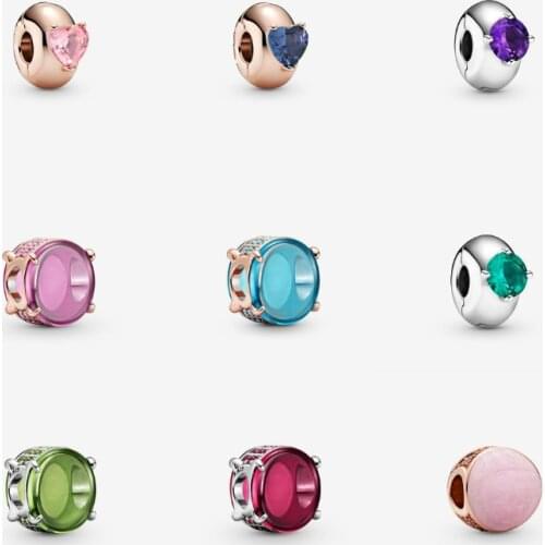 100% 925 Sterling Silver Beads Fuchsia Rose Green Purple Round Blue Pink Swirl Heart Solitaire Oval Cabochon Clip Charm