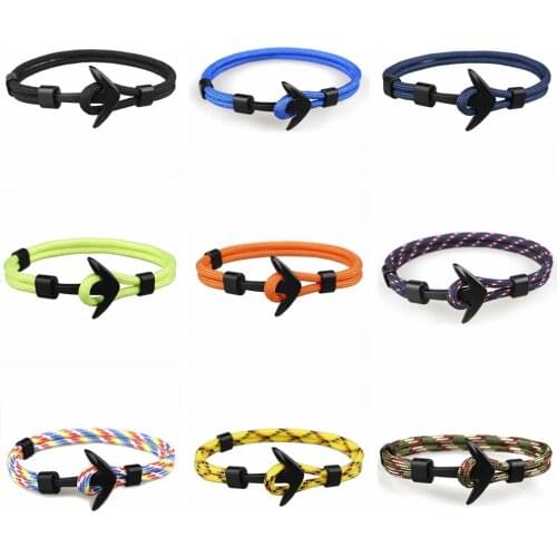 12PCS Metal Black Anchor Polyester Rope Men Surfer Army Fashion Wristband Bracelet Man Gift For Bracelets Bangle Love trendy