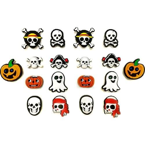 18PCS Skull Pumpk Shoes Charms For Shoes Decoration PVC Childrens Shoes Clogs Amulet Shoes Charm Halloween Gift